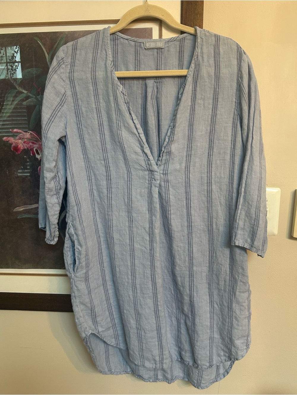 Light Blue Striped V-Neck Tunic, M